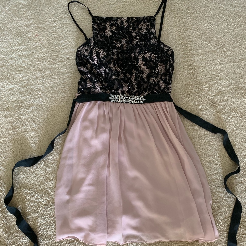 Dusty Rose Dress with Black Lace